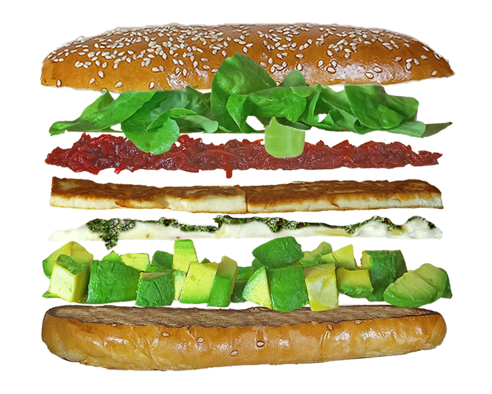 Avocado burger with haloumi